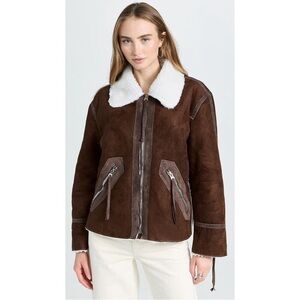 NWT Moon River Faux Suede Shearling Mustang Jacket Brown